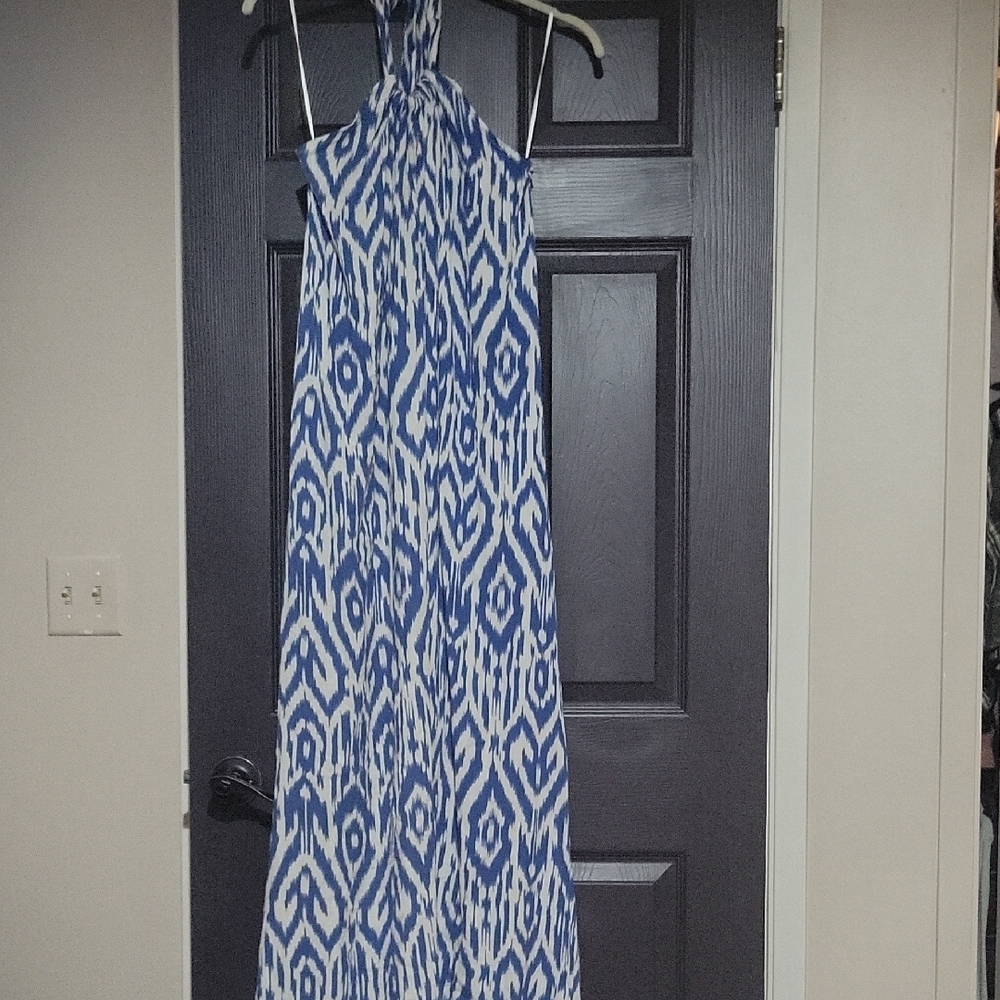 Elan Blue and White Patterned Maxi Dress